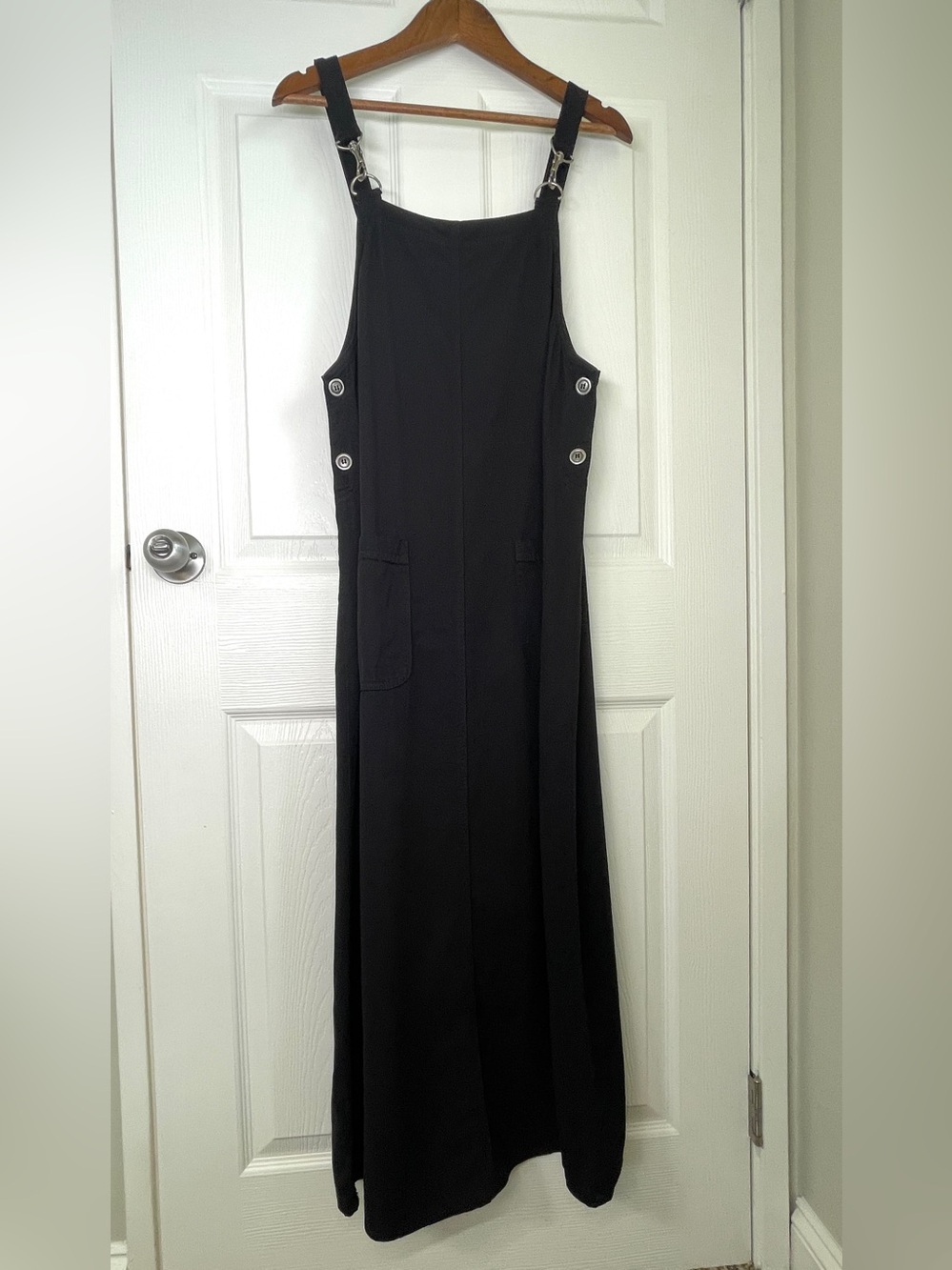 Vintage 90s David Dart Black Tencel Cotton Overall Maxi Dress Lagenlook Size L